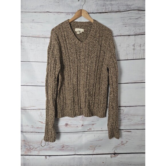 The Territory Ahead Mens Sweater Size Medium Brown Cable Knit V Neck Pullover - Picture 1 of 7